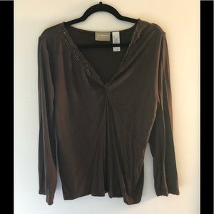 Long sleeve decorative v neck shirt